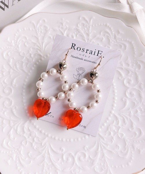 tone(トーン)の「【RosraiE】レッドハート サークルパール ピアス(MA)(ピアス(両耳用)・レディース・ゴールド・FREE)」の2枚目の写真