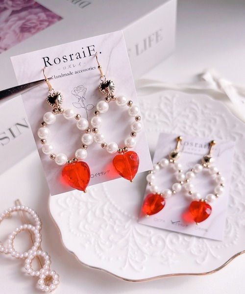 tone(トーン)の「【RosraiE】レッドハート サークルパール ピアス(MA)(ピアス(両耳用)・レディース・ゴールド・FREE)」の3枚目の写真
