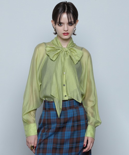 ROSE BUD(ローズバッド)の「シアーボウタイブラウス(シャツ/ブラウス・レディース・ライトグリーン・ONE SIZE)」の1枚目の写真