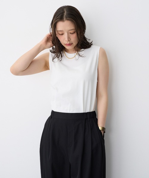 anyfee(エニフィー)の「【anyfee/プラスサイズ】USAコットンベーシックノースリーブカットソー(接触冷感)(Tシャツ/カットソー・レディース・ホワイト/チャコール/ブラック・LL/3L/4L/5L)」の2枚目の写真