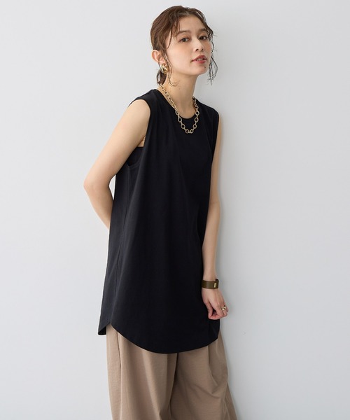 anyfee(エニフィー)の「【anyfee/プラスサイズ】USAコットンベーシックノースリーブカットソー(接触冷感)(Tシャツ/カットソー・レディース・ホワイト/チャコール/ブラック・LL/3L/4L/5L)」の1枚目の写真