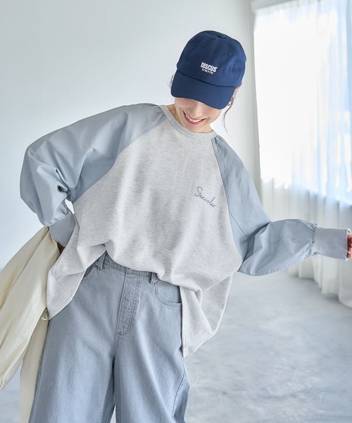 studio CLIP（スタディオクリップ）の「布帛切り替えラグランプルオーバー（Tシャツ/カットソー・レディース・グレー/アイボリー/ネイビー・FREE）」の2枚目の写真