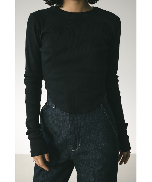STYLEMIXER(スタイルミキサー)の「ヘムラウンドリブトップ(Tシャツ/カットソー・レディース・ブラック/ライトイエロー/杢グレー/ホワイト・FREE)」の3枚目の写真