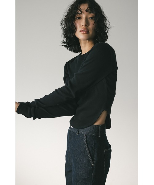 STYLEMIXER(スタイルミキサー)の「ヘムラウンドリブトップ(Tシャツ/カットソー・レディース・ブラック/ライトイエロー/杢グレー/ホワイト・FREE)」の11枚目の写真