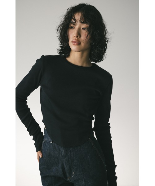 STYLEMIXER(スタイルミキサー)の「ヘムラウンドリブトップ(Tシャツ/カットソー・レディース・ブラック/ライトイエロー/杢グレー/ホワイト・FREE)」の12枚目の写真