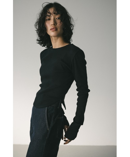 STYLEMIXER(スタイルミキサー)の「ヘムラウンドリブトップ(Tシャツ/カットソー・レディース・ブラック/ライトイエロー/杢グレー/ホワイト・FREE)」の13枚目の写真