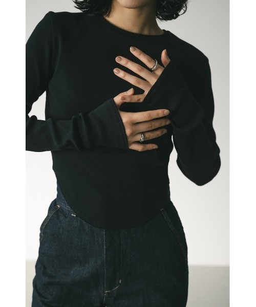 STYLEMIXER(スタイルミキサー)の「ヘムラウンドリブトップ(Tシャツ/カットソー・レディース・ブラック/ライトイエロー/杢グレー/ホワイト・FREE)」の15枚目の写真