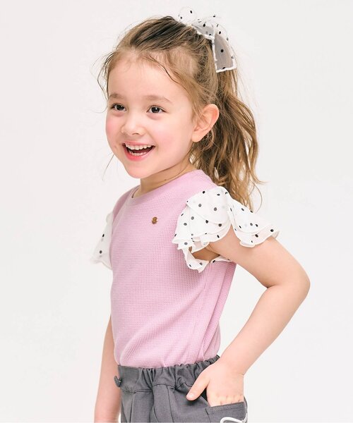 apres les cours（アプレレクール）の「【ジュニア対応】ワッフルレース・フリル半袖Tシャツ（Tシャツ/カットソー・キッズ・ブラック/アイボリー/その他2/ミント/ピンク・80/90/100/110/120/130/140）」の4枚目の写真