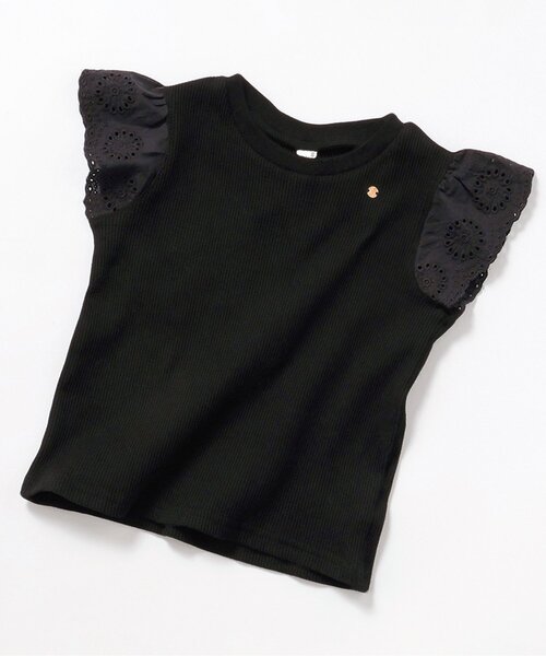 apres les cours（アプレレクール）の「【ジュニア対応】ワッフルレース・フリル半袖Tシャツ（Tシャツ/カットソー・キッズ・ブラック/アイボリー/その他2/ミント/ピンク・80/90/100/110/120/130/140）」の2枚目の写真