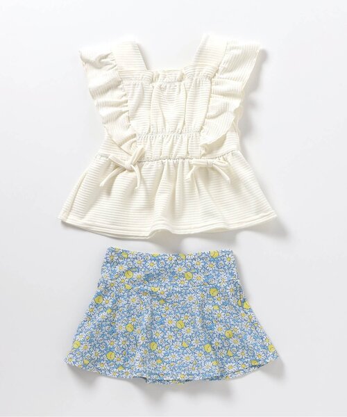 apres les cours（アプレレクール）の「【UVカット/ジュニア対応】レモン・花柄シャーリングセパレート水着（水着・キッズ・アイボリー/サーモンピンク/ラベンダー・80/90/100/110/120/130/140）」の2枚目の写真