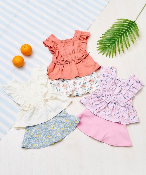 apres les cours（アプレレクール）の「【UVカット/ジュニア対応】レモン・花柄シャーリングセパレート水着（水着・キッズ・アイボリー/サーモンピンク/ラベンダー・80/90/100/110/120/130/140）」の6枚目の写真