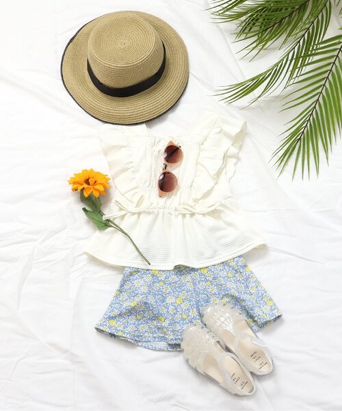 apres les cours（アプレレクール）の「【UVカット/ジュニア対応】レモン・花柄シャーリングセパレート水着（水着・キッズ・アイボリー/サーモンピンク/ラベンダー・80/90/100/110/120/130/140）」の7枚目の写真