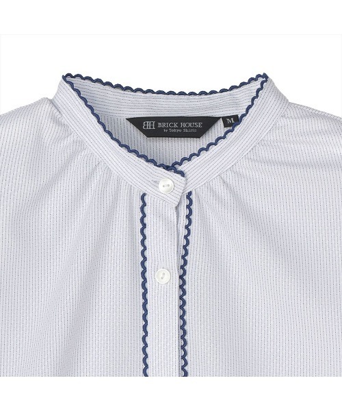 TOKYO SHIRTS（トウキョウシャツ）の「【COFREX】 スタンド ピコレースブラウス 七分袖 レディースデザインシャツ（シャツ/ブラウス・レディース・ネイビー・L/XL/LL/S/M）」の3枚目の写真