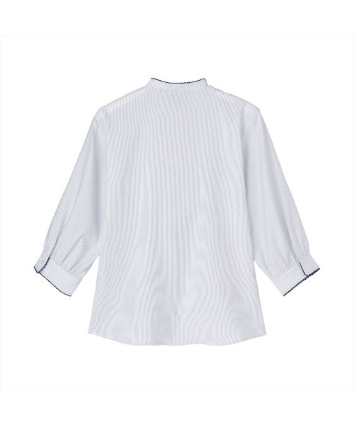 TOKYO SHIRTS（トウキョウシャツ）の「【COFREX】 スタンド ピコレースブラウス 七分袖 レディースデザインシャツ（シャツ/ブラウス・レディース・ネイビー・L/XL/LL/S/M）」の2枚目の写真