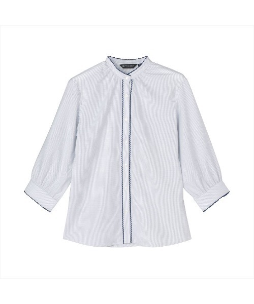 TOKYO SHIRTS（トウキョウシャツ）の「【COFREX】 スタンド ピコレースブラウス 七分袖 レディースデザインシャツ（シャツ/ブラウス・レディース・ネイビー・L/XL/LL/S/M）」の6枚目の写真