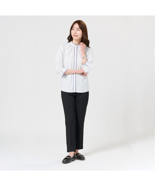 TOKYO SHIRTS（トウキョウシャツ）の「【COFREX】 スタンド ピコレースブラウス 七分袖 レディースデザインシャツ（シャツ/ブラウス・レディース・ネイビー・L/XL/LL/S/M）」の8枚目の写真