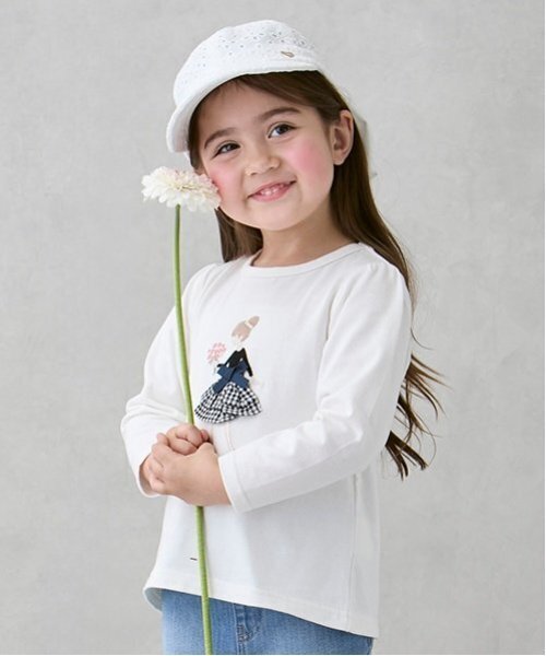 petit main(プティマイン)の「【リンク】girlアップリケ長T(キッズ)(Tシャツ/カットソー・キッズ・オフホワイト/クリーム/レッド/ネイビー・130cm/80cm/100cm/110cm/120cm/90cm)」の2枚目の写真