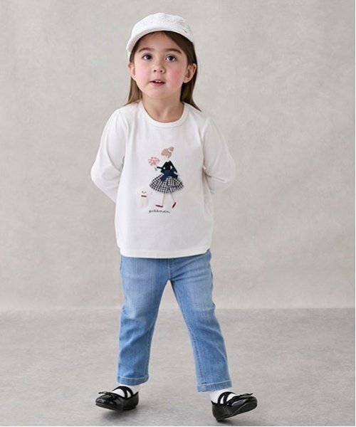 petit main(プティマイン)の「【リンク】girlアップリケ長T(キッズ)(Tシャツ/カットソー・キッズ・オフホワイト/クリーム/レッド/ネイビー・130cm/80cm/100cm/110cm/120cm/90cm)」の7枚目の写真