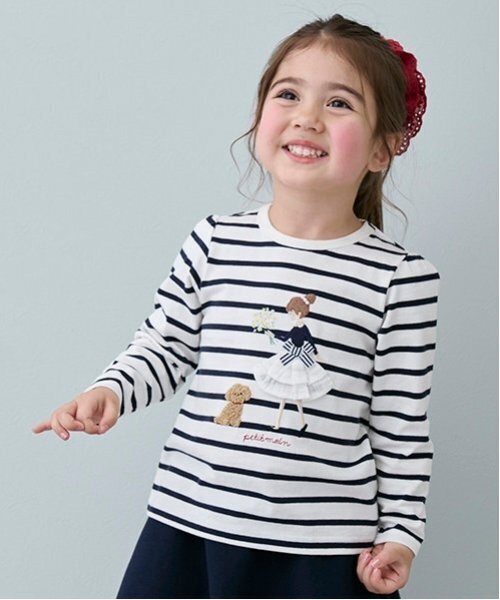 petit main(プティマイン)の「【リンク】girlアップリケ長T(キッズ)(Tシャツ/カットソー・キッズ・オフホワイト/クリーム/レッド/ネイビー・130cm/80cm/100cm/110cm/120cm/90cm)」の8枚目の写真