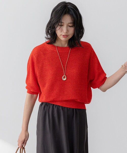 23区 L(ニジュウサンクオオキイサイズ)の「【洗える】ピュアリネン パフスリーブ ニット(ニット/セーター・レディース・イエロー系/オレンジ系/ベージュ系/ダークブラウン系・44/46)」の4枚目の写真