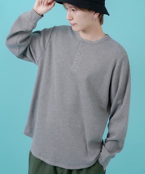 SIDEWAY STANCE(サイドウェイスタンス)の「【SIDEWAY STANCE】ワッフル ヘンリー ネック 長袖Tシャツ(Tシャツ/カットソー・メンズ・ホワイト/ブラック/杢グレー・X-LARGE/LARGE/MEDIUM/SMALL)」の3枚目の写真