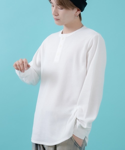 SIDEWAY STANCE(サイドウェイスタンス)の「【SIDEWAY STANCE】ワッフル ヘンリー ネック 長袖Tシャツ(Tシャツ/カットソー・メンズ・ホワイト/ブラック/杢グレー・X-LARGE/LARGE/MEDIUM/SMALL)」の1枚目の写真