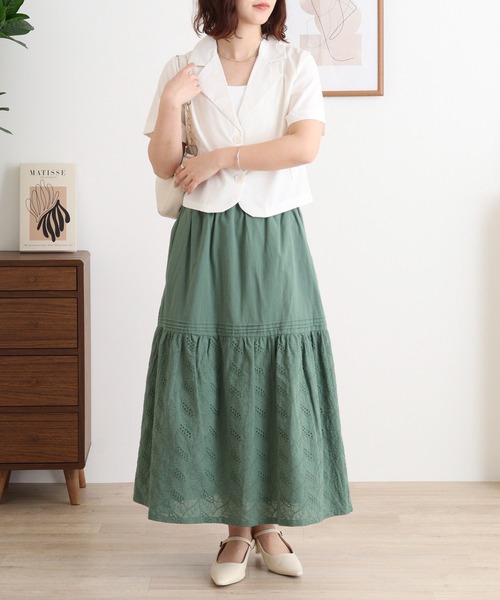 Emago(イマゴ)の「EMAGO 透かし刺繍スカート(スカート・レディース・グレー/ラベンダー/グリーン・FREE)」の14枚目の写真