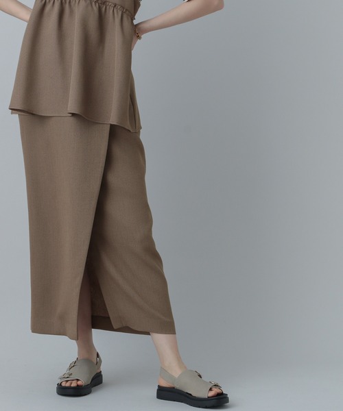 GLOBAL WORK（グローバルワーク）の「MATINEE LINE/リネンライクラップスカート/327150（スカート・レディース・スミクロ/モカ/ブラウン・MEDIUM/LARGE）」の3枚目の写真