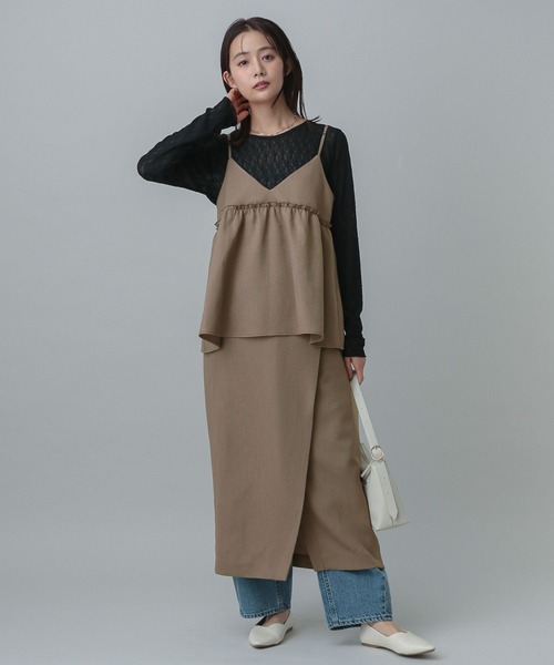 GLOBAL WORK（グローバルワーク）の「MATINEE LINE/リネンライクラップスカート/327150（スカート・レディース・スミクロ/モカ/ブラウン・MEDIUM/LARGE）」の14枚目の写真