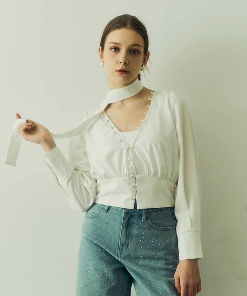 Luan(ルアン)の「【Luan】BOWTIE BLOUSE/ボウタイブラウス(シャツ/ブラウス・レディース・ブルー/ホワイト・FREE)」の9枚目の写真