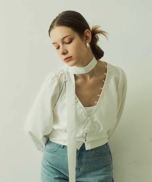 Luan(ルアン)の「【Luan】BOWTIE BLOUSE/ボウタイブラウス(シャツ/ブラウス・レディース・ブルー/ホワイト・FREE)」の8枚目の写真