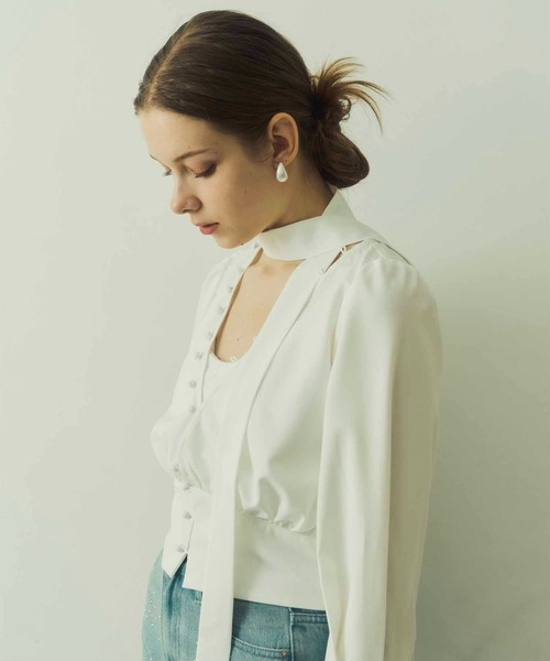 Luan(ルアン)の「【Luan】BOWTIE BLOUSE/ボウタイブラウス(シャツ/ブラウス・レディース・ブルー/ホワイト・FREE)」の7枚目の写真