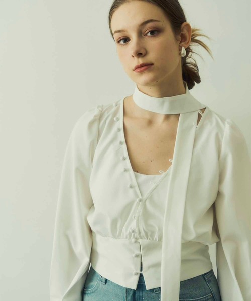 Luan(ルアン)の「【Luan】BOWTIE BLOUSE/ボウタイブラウス(シャツ/ブラウス・レディース・ブルー/ホワイト・FREE)」の5枚目の写真