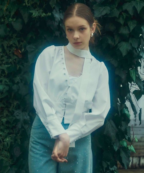 Luan(ルアン)の「【Luan】BOWTIE BLOUSE/ボウタイブラウス(シャツ/ブラウス・レディース・ブルー/ホワイト・FREE)」の3枚目の写真
