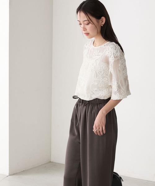 〈しのちゃん様〉モールフラワー・オーダー forksy.】シアー 花柄コード刺繍 Tシャツ forksy.│MONO-MART