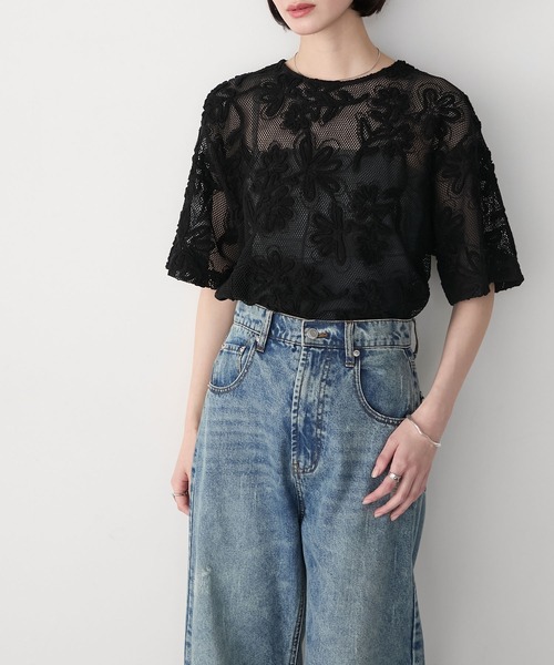 24SS】WOMEN ドライフラワープリント 半袖シャツ ピンク 071642014