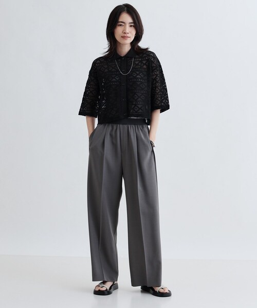 GALLEST(ギャレスト)の「ハーフスリーブレースポロ(シャツ/ブラウス・レディース・ブラック/オフホワイト・38)」の4枚目の写真