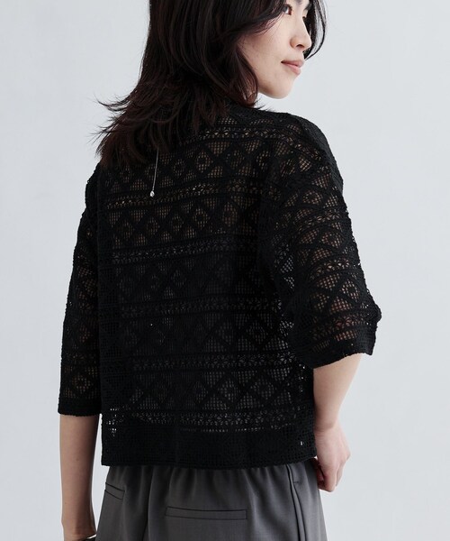 GALLEST(ギャレスト)の「ハーフスリーブレースポロ(シャツ/ブラウス・レディース・ブラック/オフホワイト・38)」の5枚目の写真