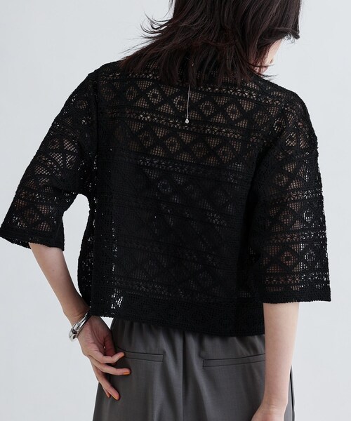 GALLEST(ギャレスト)の「ハーフスリーブレースポロ(シャツ/ブラウス・レディース・ブラック/オフホワイト・38)」の6枚目の写真