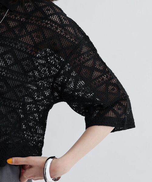 GALLEST(ギャレスト)の「ハーフスリーブレースポロ(シャツ/ブラウス・レディース・ブラック/オフホワイト・38)」の7枚目の写真