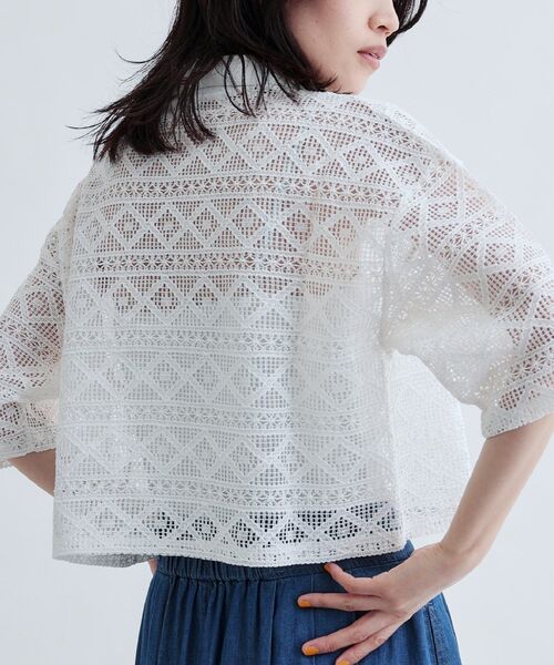 GALLEST(ギャレスト)の「ハーフスリーブレースポロ(シャツ/ブラウス・レディース・ブラック/オフホワイト・38)」の11枚目の写真