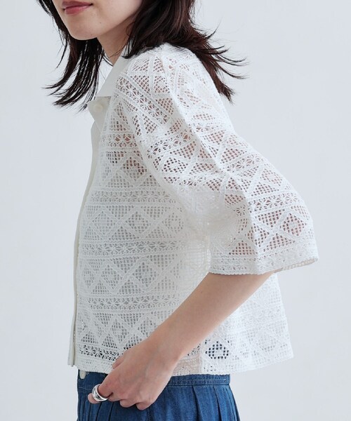 GALLEST(ギャレスト)の「ハーフスリーブレースポロ(シャツ/ブラウス・レディース・ブラック/オフホワイト・38)」の12枚目の写真