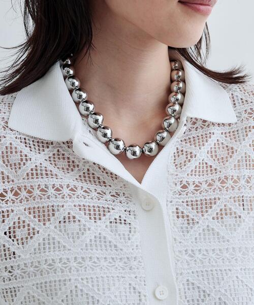 GALLEST(ギャレスト)の「ハーフスリーブレースポロ(シャツ/ブラウス・レディース・ブラック/オフホワイト・38)」の13枚目の写真