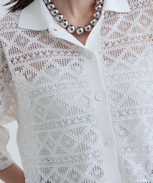 GALLEST(ギャレスト)の「ハーフスリーブレースポロ(シャツ/ブラウス・レディース・ブラック/オフホワイト・38)」の14枚目の写真