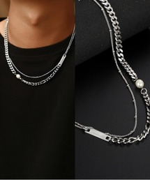 L LABEL（エルラベル）の「ポイントパール2連チェーンネックレス（ネックレス）」