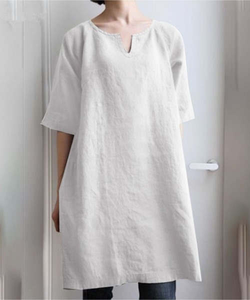 BLANC FICELLE(ブランフィセル)の「半袖 ワンピース(ワンピース・レディース・ブラック/カーキ/ホワイト・S/M/L)」の1枚目の写真