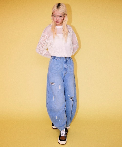 Candy Stripper（キャンディストリッパー）の「LACY PATCH WORK トップス（Tシャツ/カットソー・レディース・ブラック/オフホワイト/ピンク・FREE）」の7枚目の写真