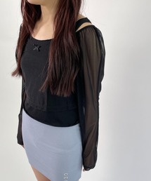 hugi（ハギ）の「RIBBON TULLE TOPS/リボンチュールトップス（アンサンブル）」