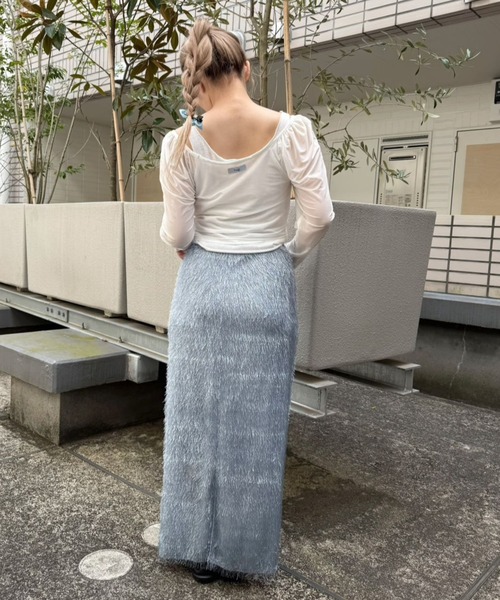 hugi（ハギ）の「RIBBON TULLE TOPS/リボンチュールトップス（アンサンブル・レディース・オフホワイト/ブラック・FREE）」の7枚目の写真