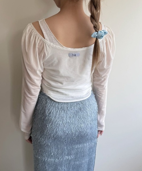 hugi（ハギ）の「RIBBON TULLE TOPS/リボンチュールトップス（アンサンブル・レディース・オフホワイト/ブラック・FREE）」の9枚目の写真